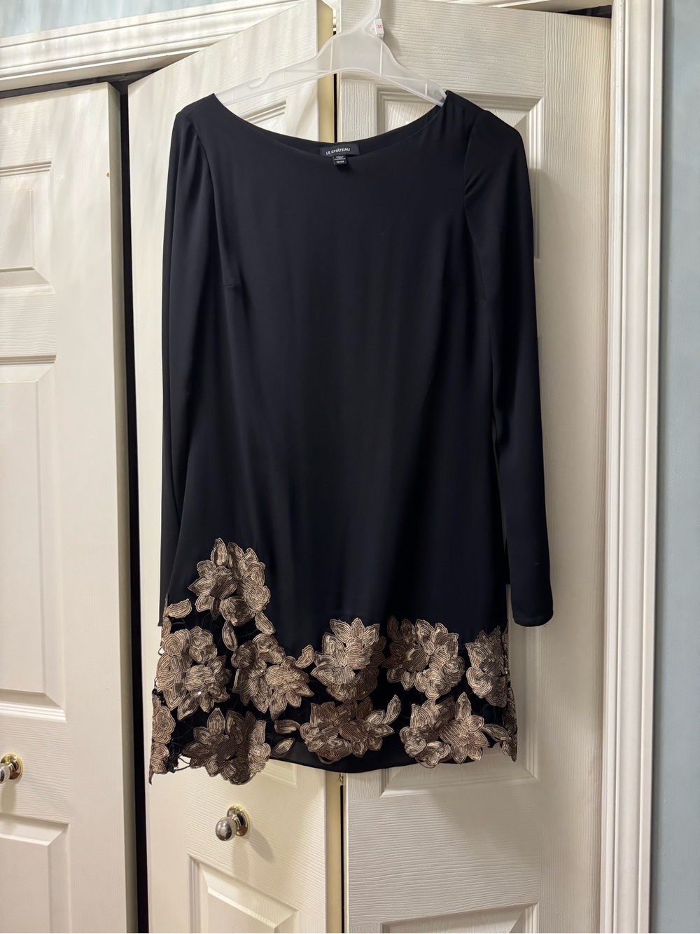 le chateau Black Mini Skirt with Gold Floral Embroidery
